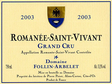 Ã©tiquette romanÃ©e saint vivant Grand Cru