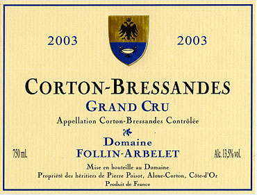 Ã©tiquette de CORTON BRESSANDES Grand Cru